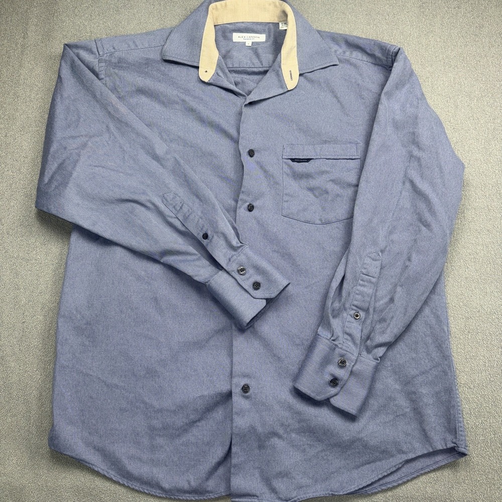 Alex Cannon Size Large Men's Blue Button Up Long Sleeve 100% Cotton